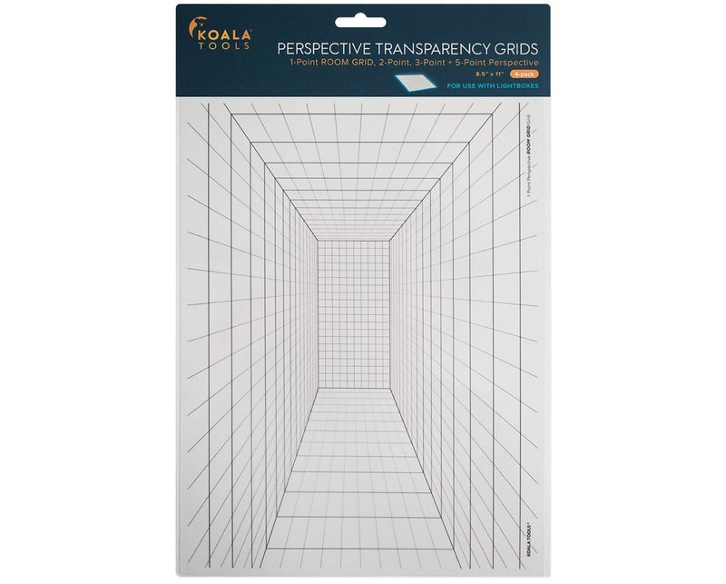 Koala Tools | Perspective Grid Transparency Sheets (Variety Pack of 4) - 8.5" x 11" | Overhead Projector and Light Box Transparencies - Tracing Film for Sketching & Drawing - Image 1